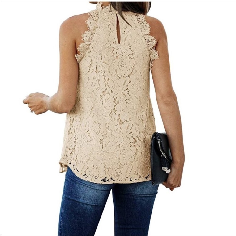 NEW Boho Lace Top Small Ivory / Cream Sleeveless Shirt w/Lace Layer Classy - Picture 2 of 16